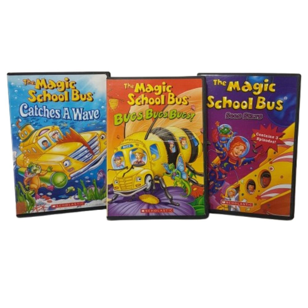 Lot of 3 Magic School Bus DVDs Bus Catches a Wave, Bugs, Bus Sees Stars Kids TV